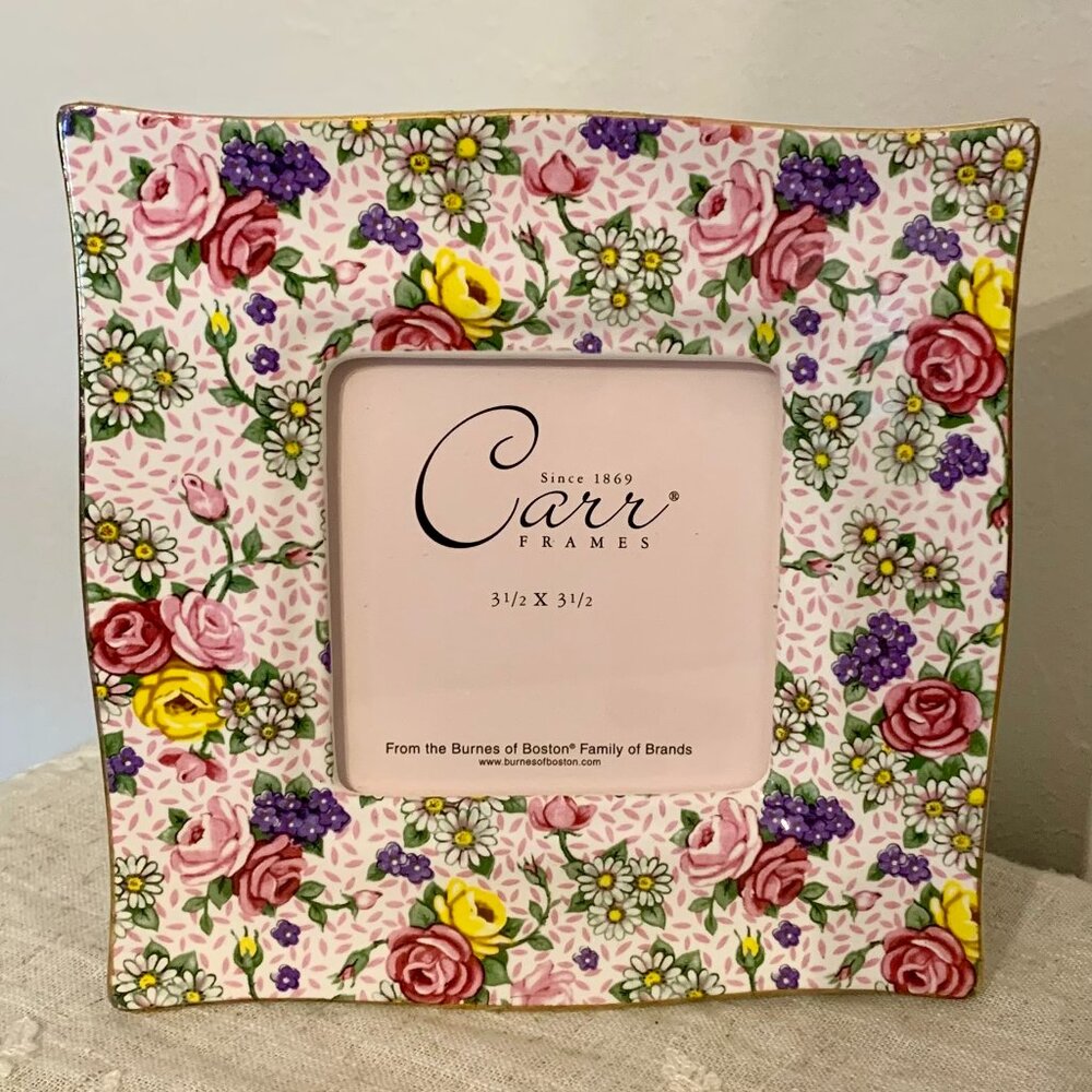 Picture Frame by Carr Vintage Rose Chintz Floral Ceramic Gold Gilt Easel Back